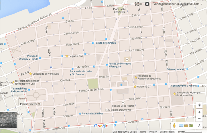 Al este de Centro esta Ciudad Vieja, al sur Barrio Sur y Palermo, y al oeste Cordon.